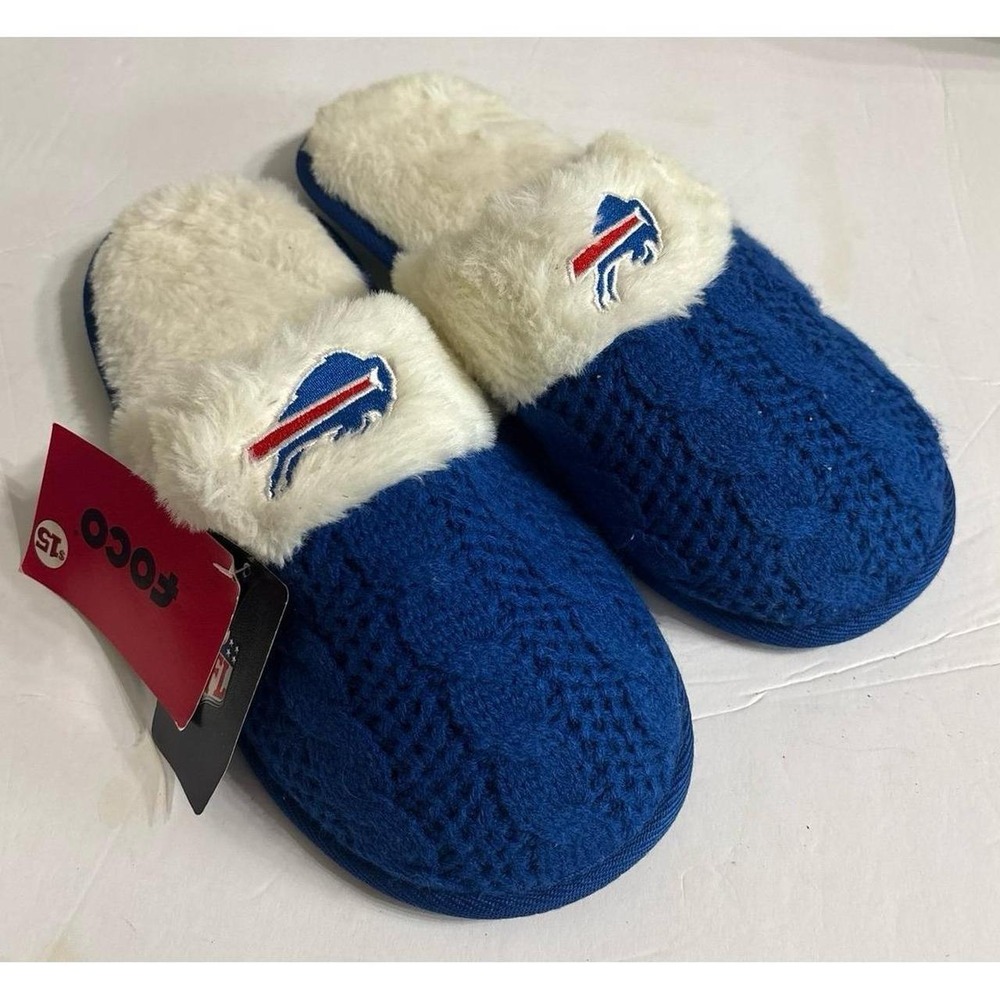 Buffalo Bills FOCO Blue Knit Faux Fur Lined Slippers (Sz. 9-10 women) NWT